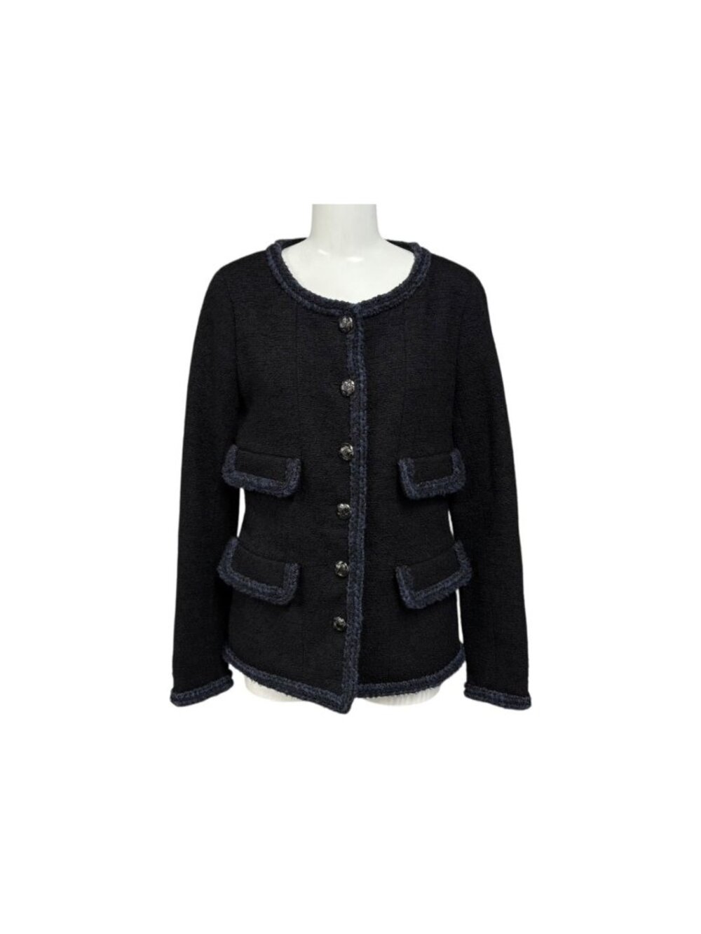 Chanel Tweed Jacket Sailor Color CC Logo Black White 36